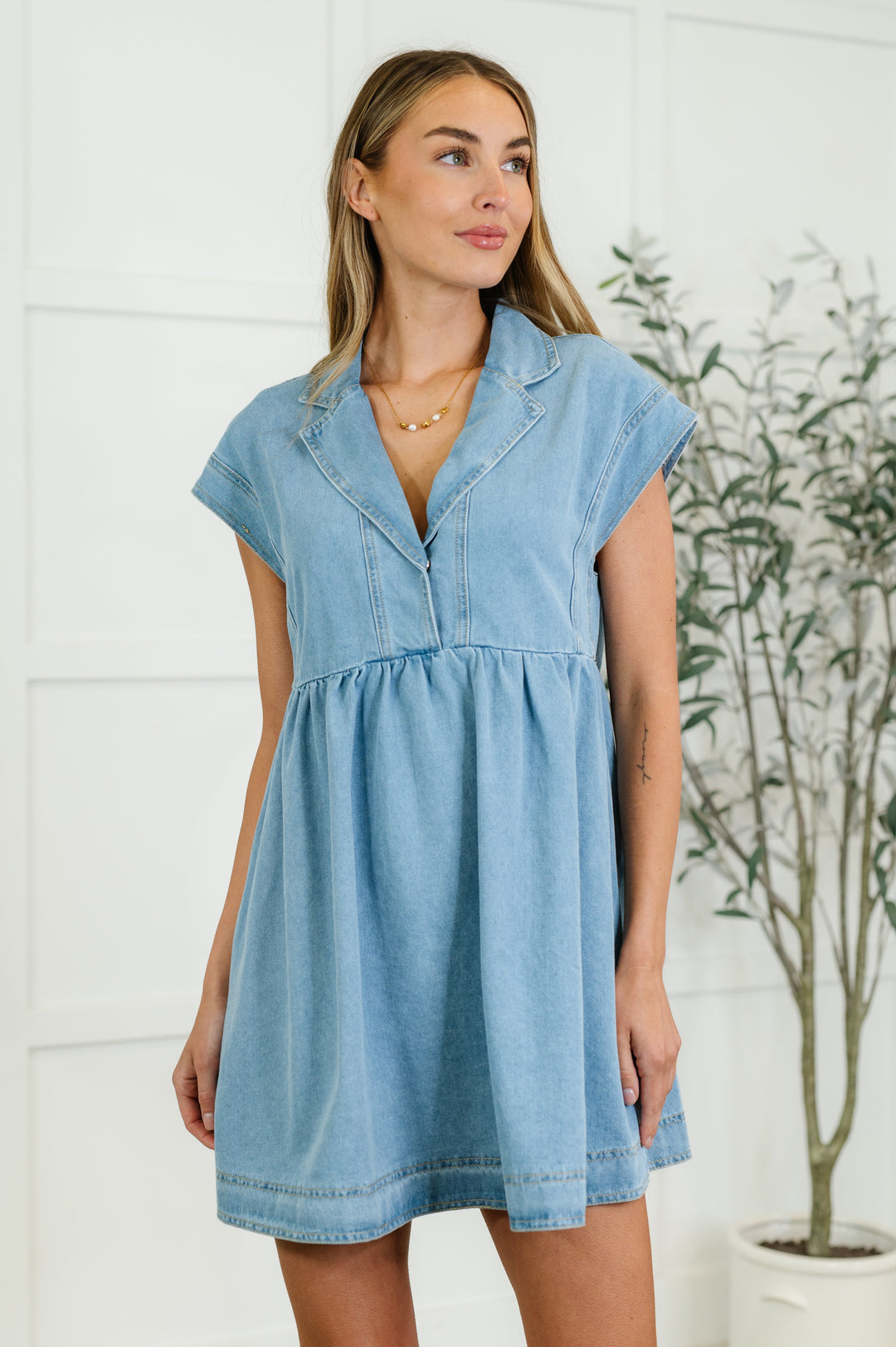 pretty denim dress Ania Long Balloon Style Midi Dress Denim Blue