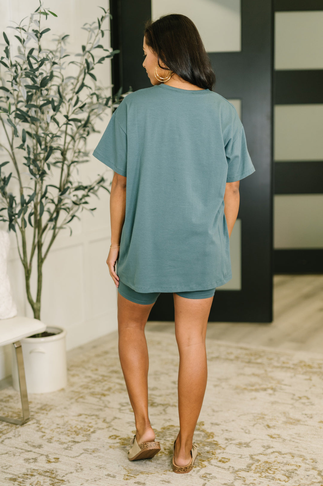 Going Far Top and Biker Short Set in Ash Jade