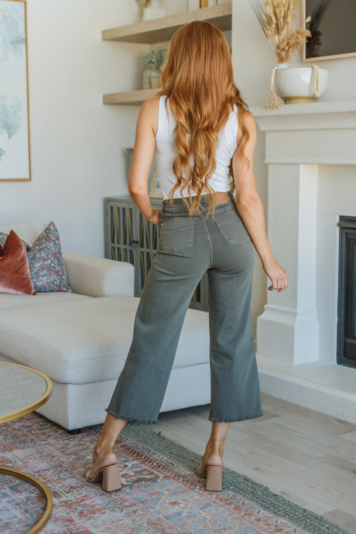 Harvey High Rise Control Top Wide Leg Crop Jeans in Olive