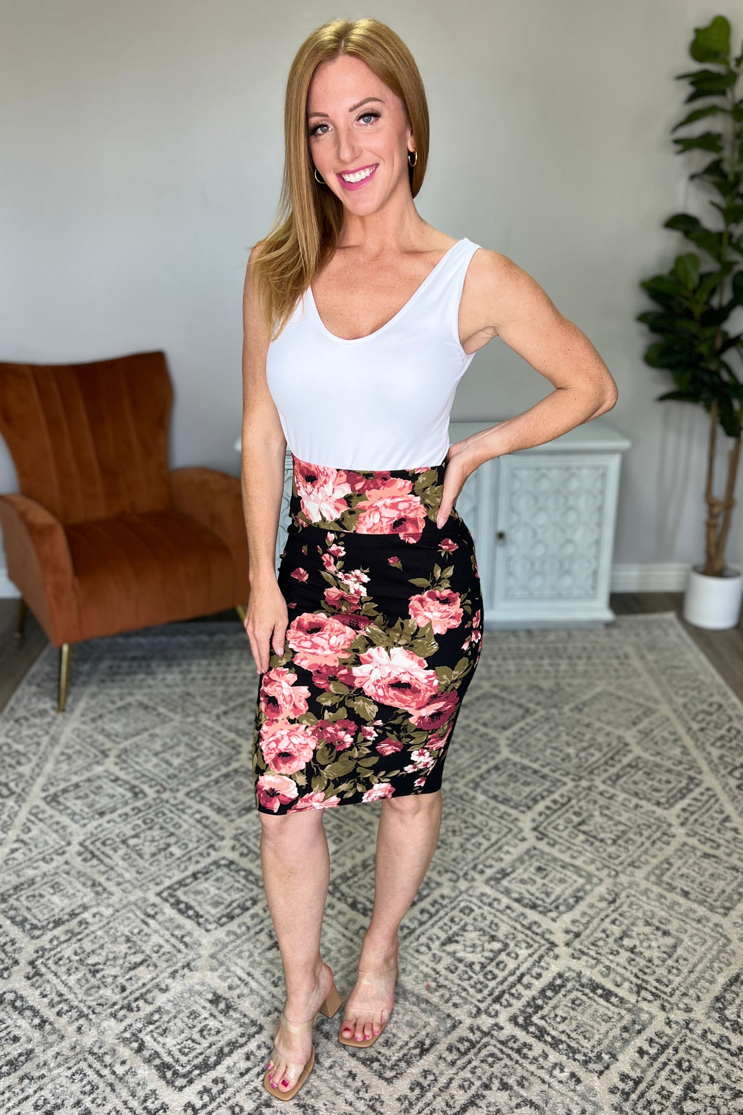 Perfectly Pristine Floral Pencil Skirt