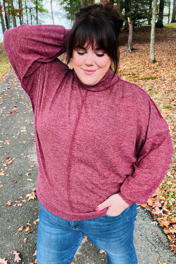 Weekend Ready Burgundy Brushed Mélange Mock Neck Sweater