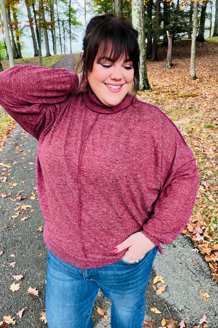 Weekend Ready Burgundy Brushed Mélange Mock Neck Sweater