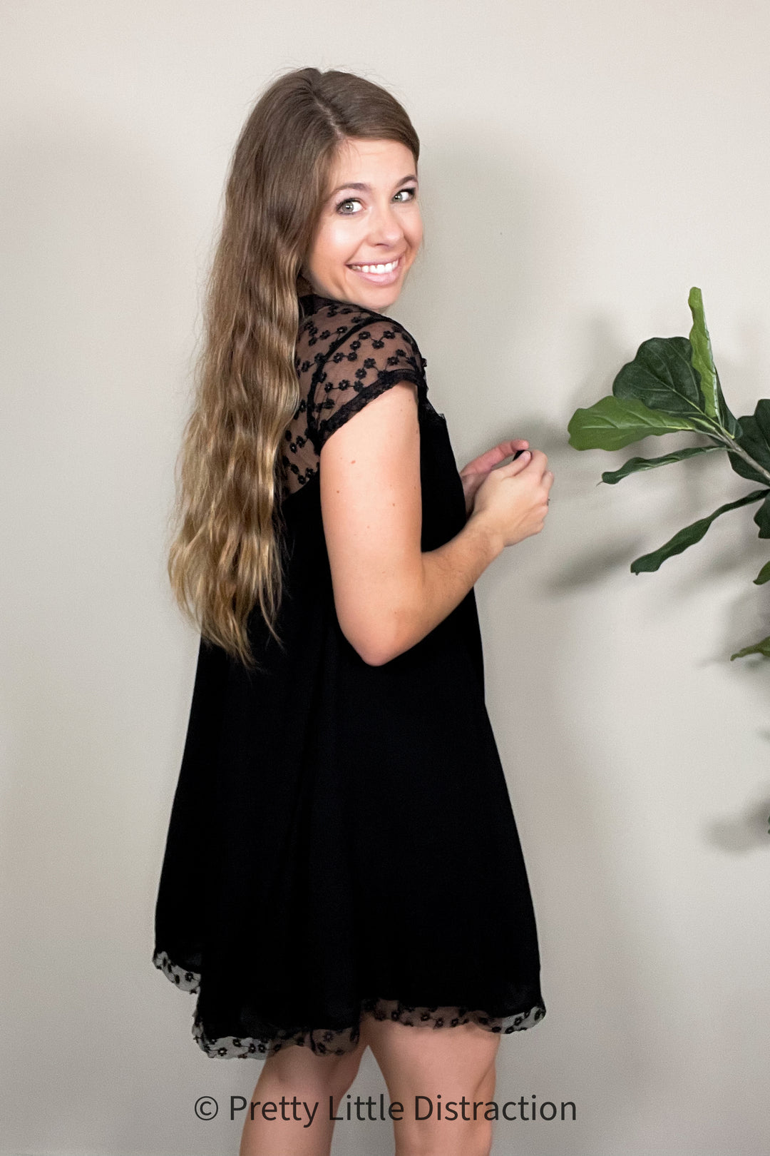 Black Embroidered Lace Yoke Fit & Flare Dress