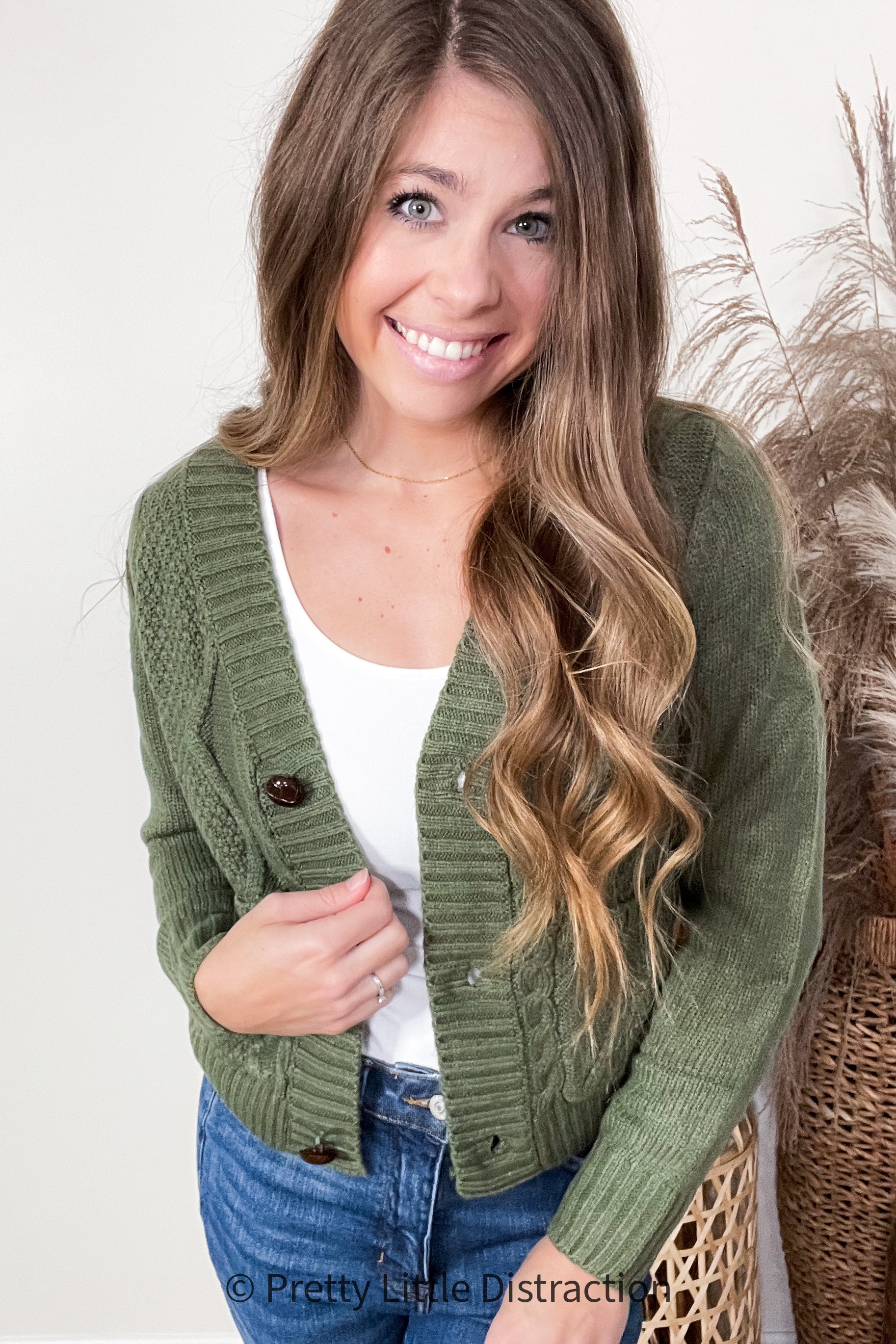 Climbing Vine Cable Knit Cardigan in Green