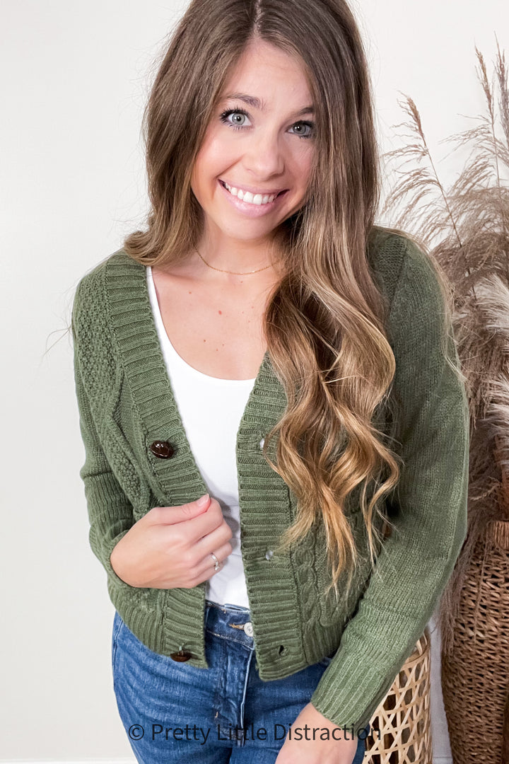 Climbing Vine Cable Knit Cardigan in Green