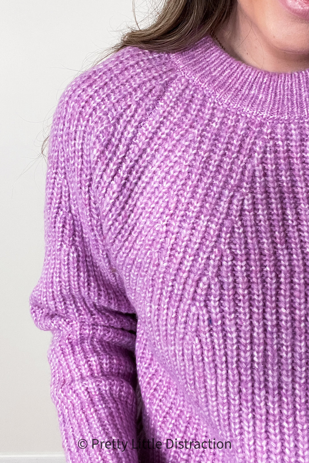 Sweet Lavender Mélange Round Neck Knit Sweater