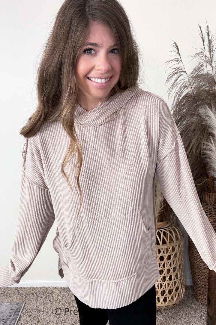 Cozy Up Taupe Mineral Wash Rib Knit Hoodie