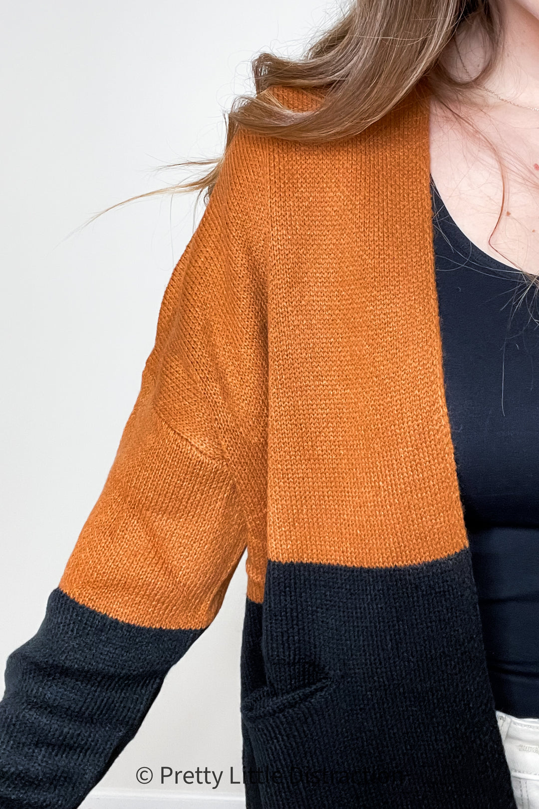 Layer Me Up Rust & Black Color Block Knit Open Cardigan