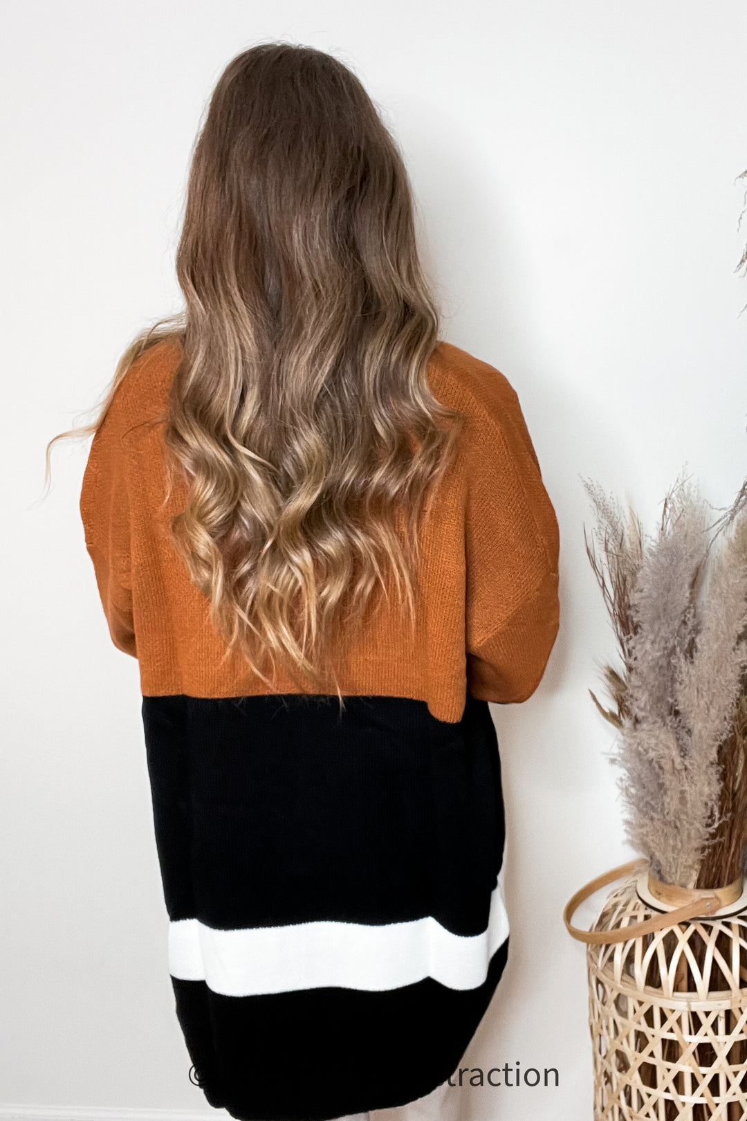 Layer Me Up Rust & Black Color Block Knit Open Cardigan