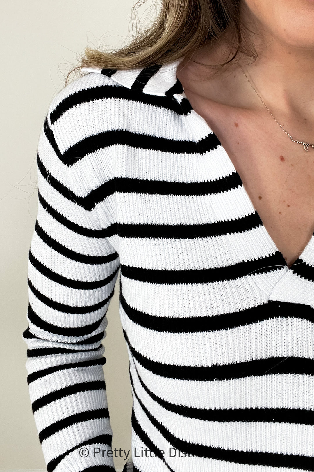 Self Improvement V-Neck Striped Sweater