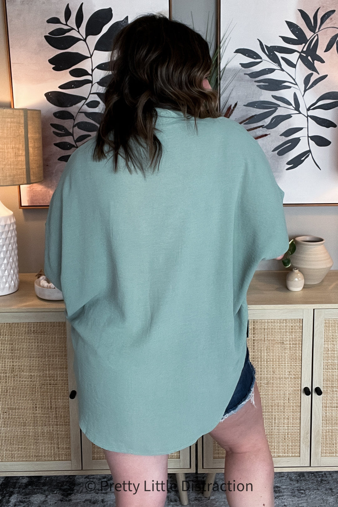 Sweet Simplicity Button Down Blouse in Sage