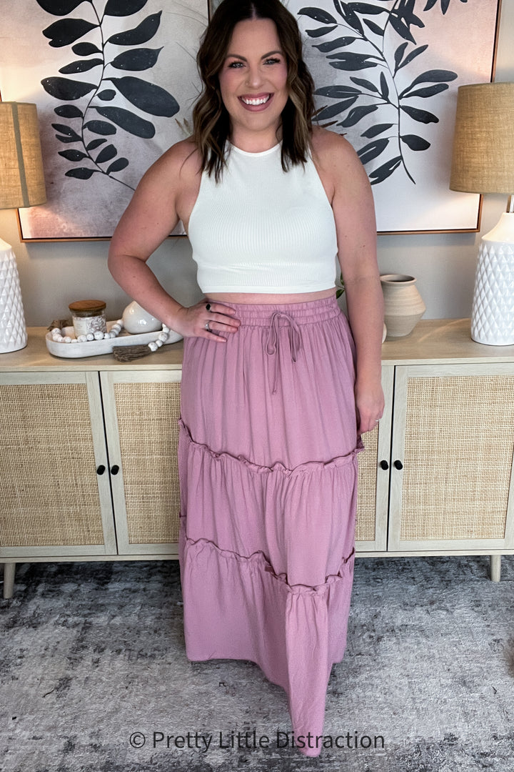 Summer Days Ruffled Maxi Skirt in Mauve