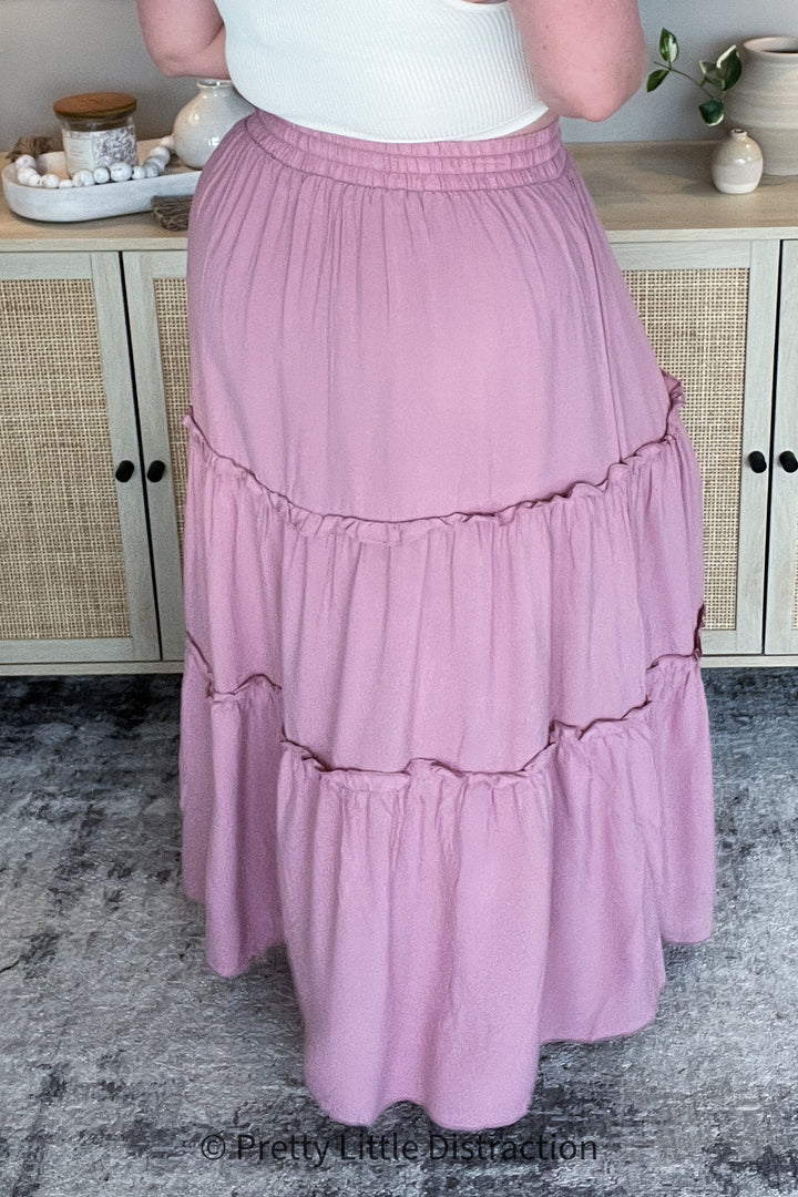 Summer Days Ruffled Maxi Skirt in Mauve