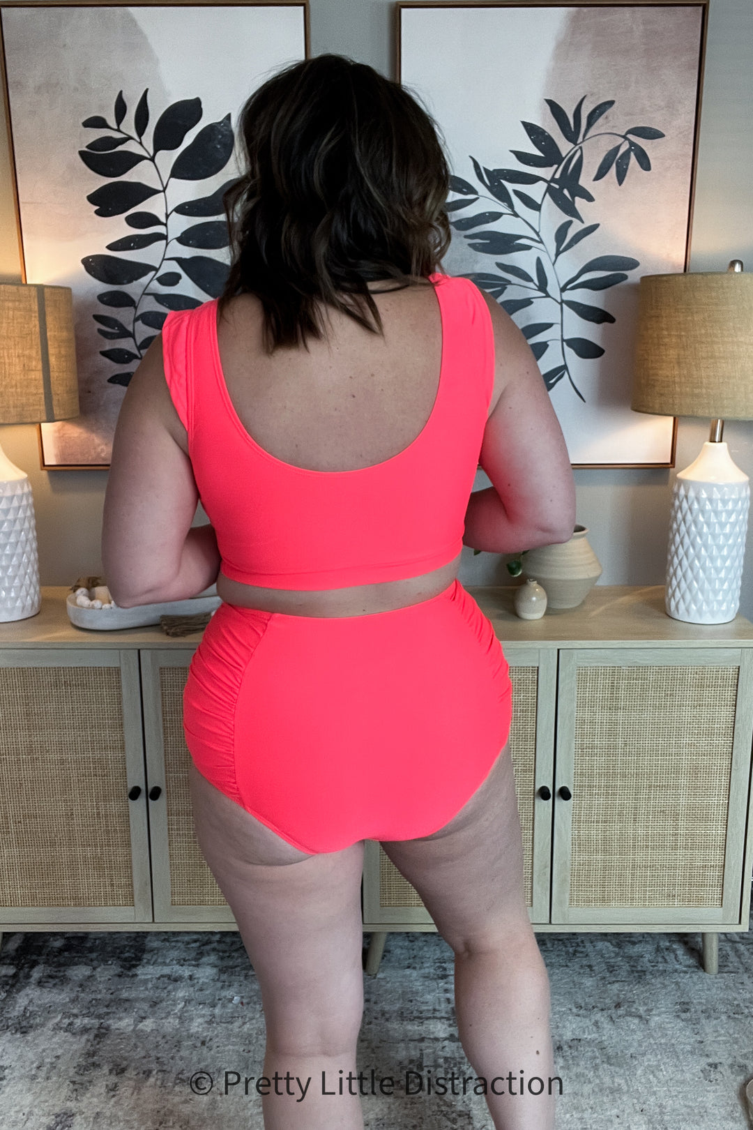 Sanibel Crop Swim Top and Ruched Bottoms Set in Coral