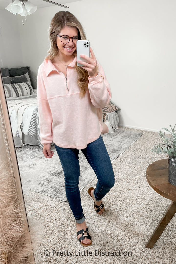 Cozy Moment 1/2 Zip Pullover in Blush