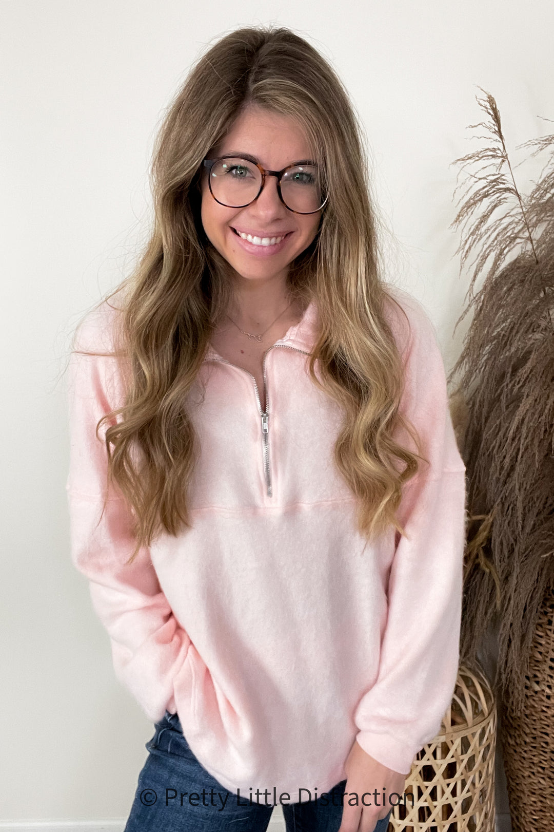 Cozy Moment 1/2 Zip Pullover in Blush
