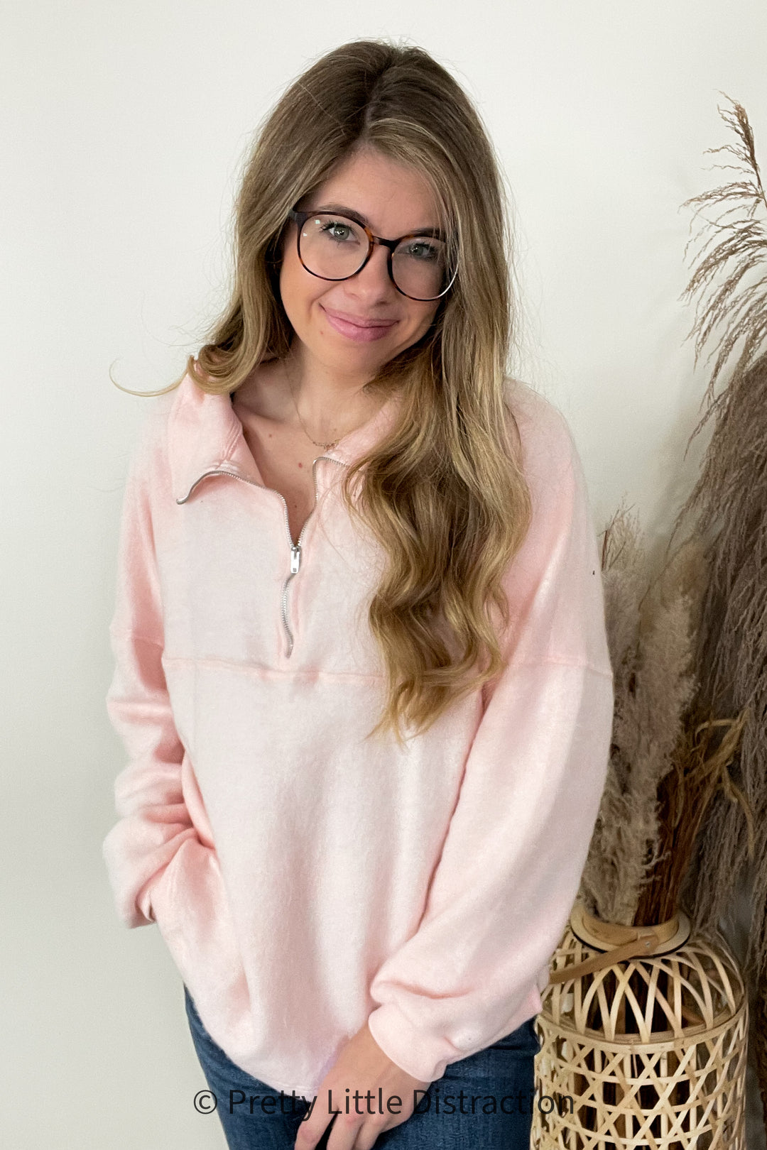 Cozy Moment 1/2 Zip Pullover in Blush