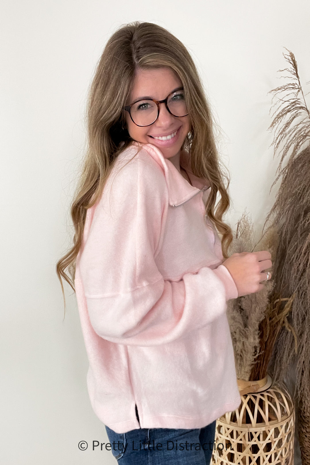 Cozy Moment 1/2 Zip Pullover in Blush