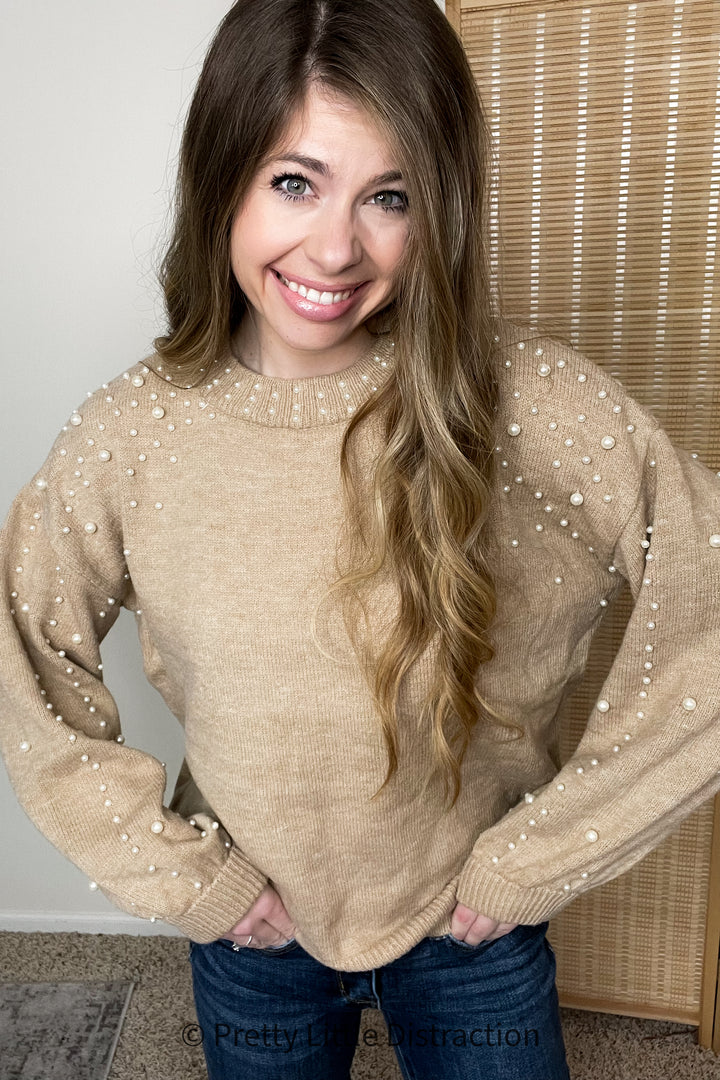 String Me Along Pearl Accent Sweater
