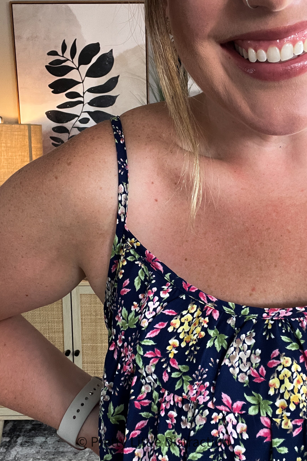 Navy Floral Ruffle Hem Sleeveless Top