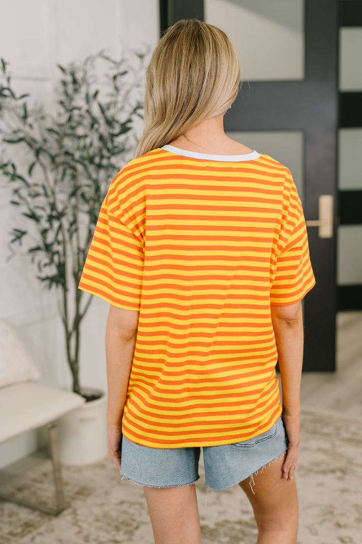 I Think I'm in Love Round Neck Loose Tee in Orange and Yellow