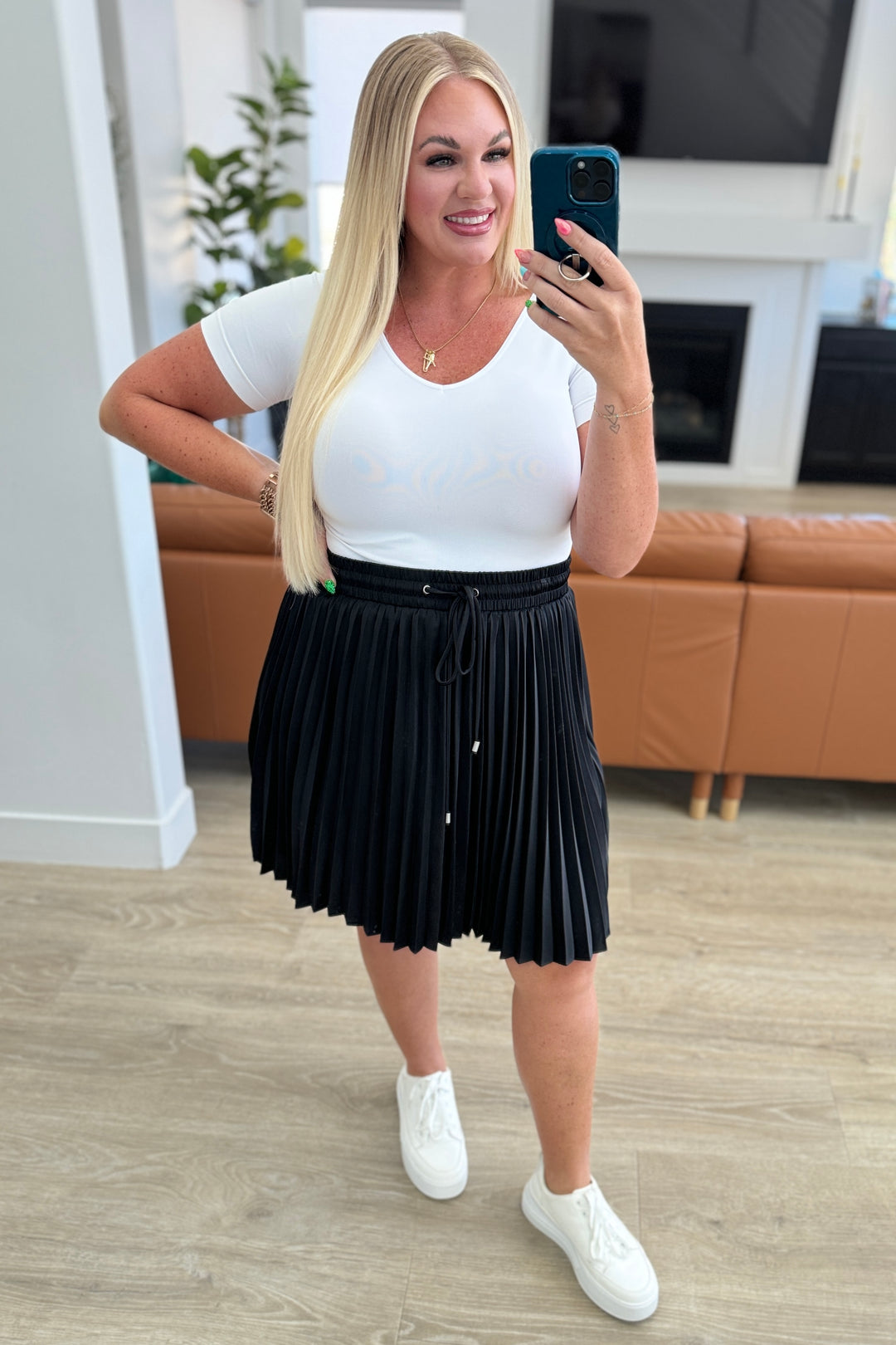 Just a Flirt Pleated Skirt in Black