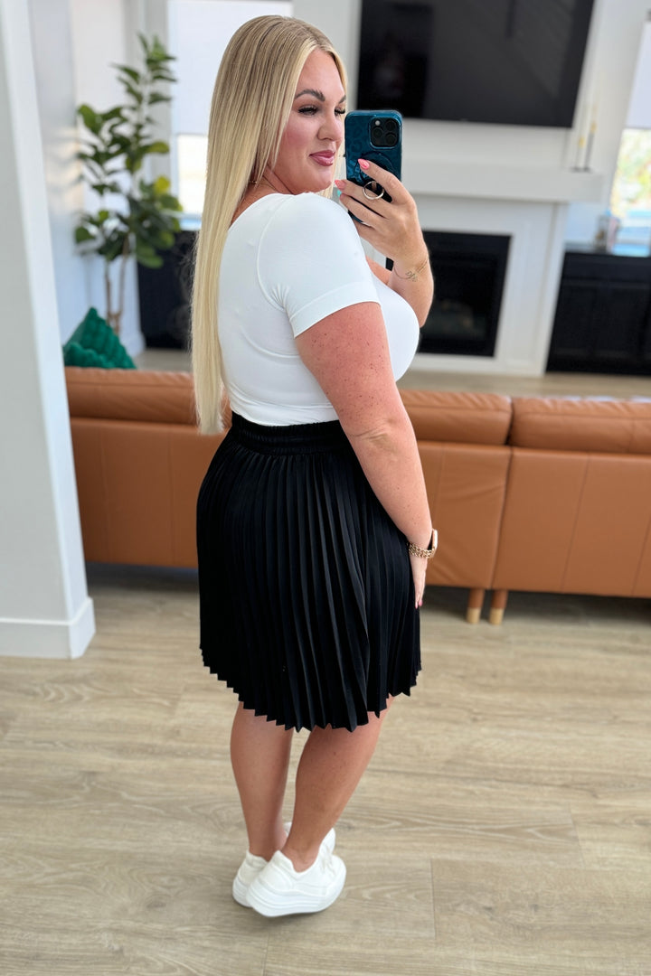 Just a Flirt Pleated Skirt in Black