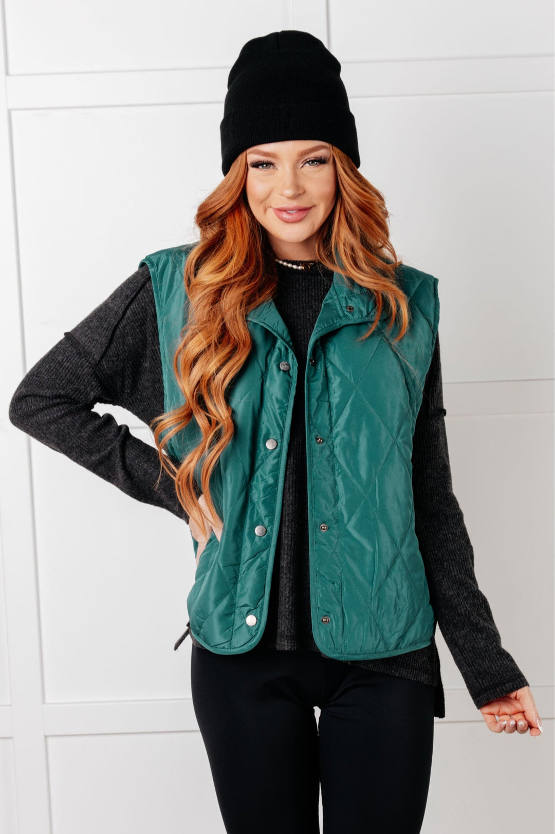 Layering Queen Quilted Puffer Vest in Hunter Green