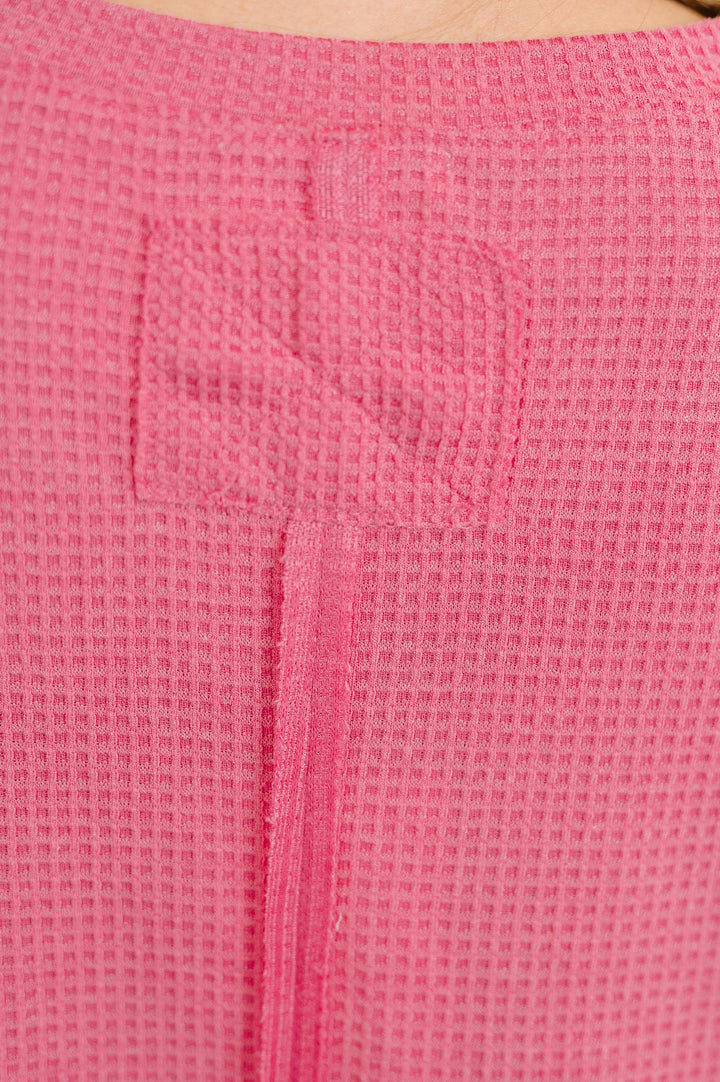 Leave It to Me Waffle Knit Relaxed Tee in  Pink