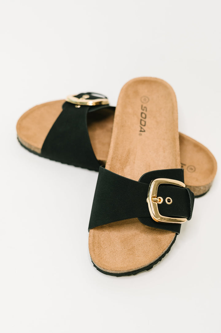 Lizzy Slip On Buckle Strap Sandal in Black