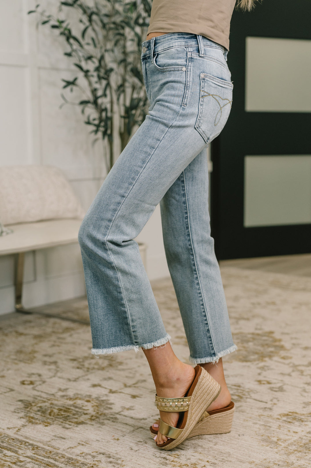 Mckaylee Mid Rise Kick Flare Jeans with Frayed Hem