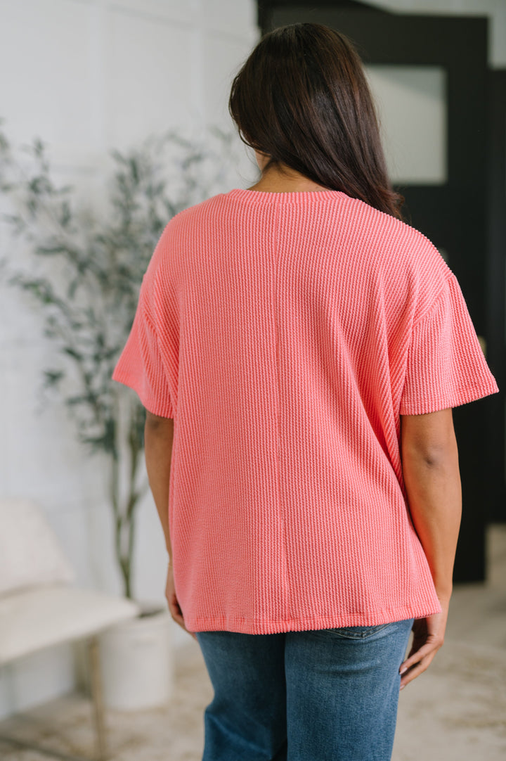 Not That complicated Textured Boxy Tee in Salmon