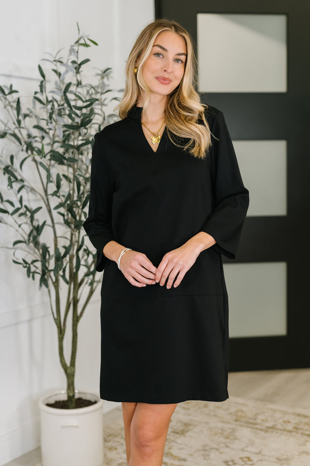 Portfolio Quarter Sleeve Dress in Black