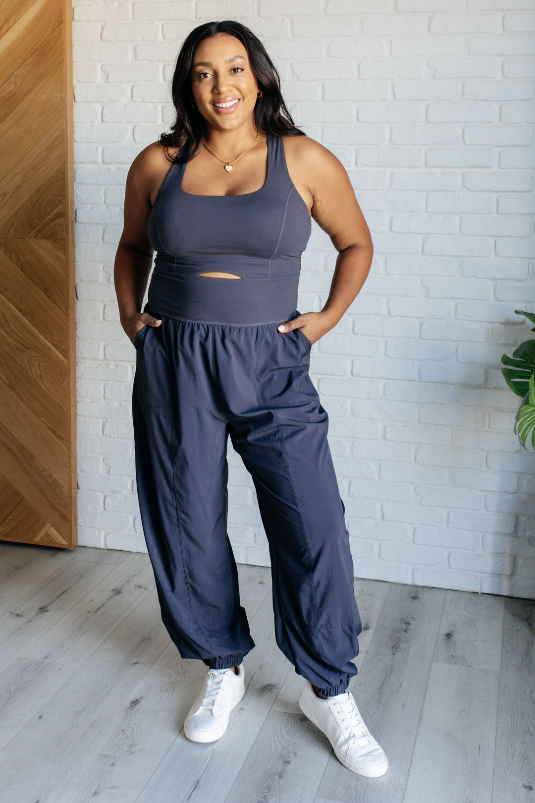 Raising Heart Rate Cutout Jumpsuit in Charcoal