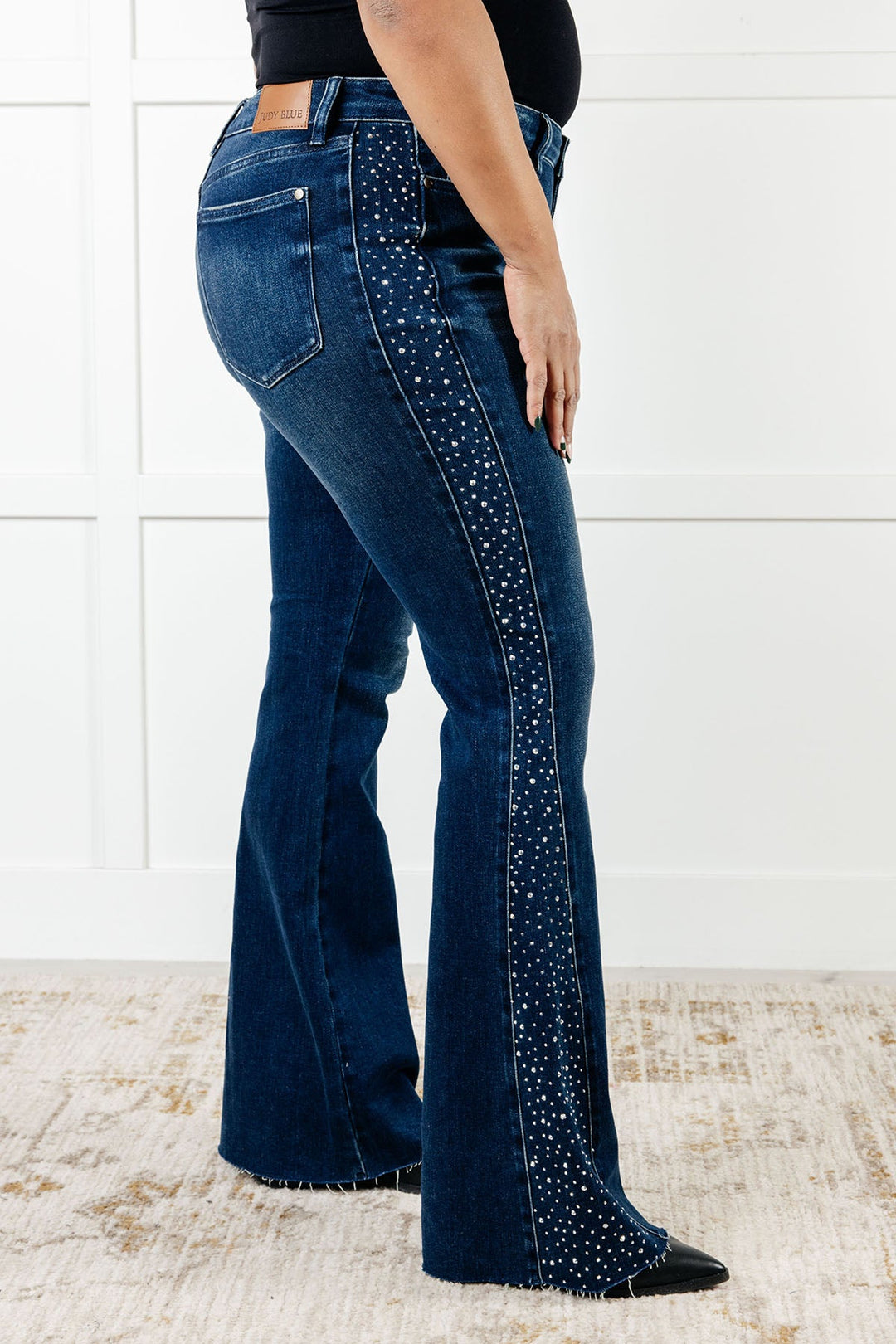 Shannon Mid Rise Rhinestone Detail Flare Jeans