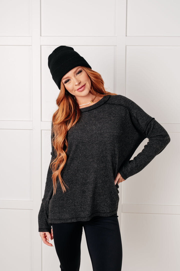 Simply Basic Ribbed Hacci Sweater in Black