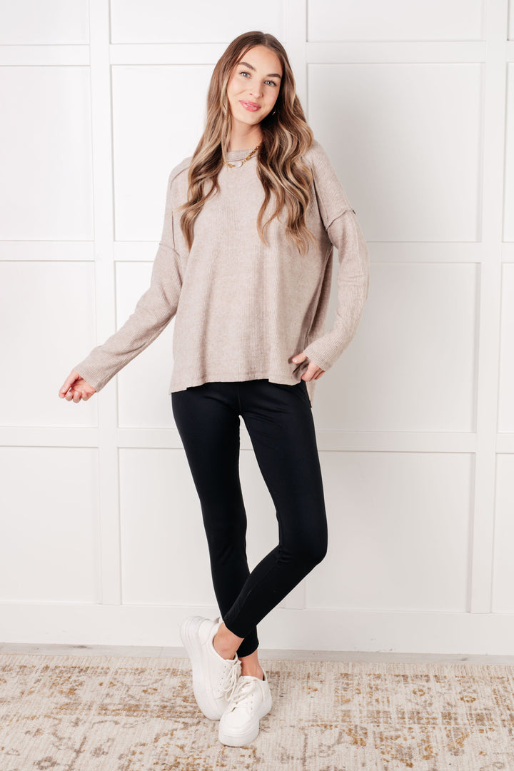 Simply Basic Ribbed Hacci Sweater in H Mocha