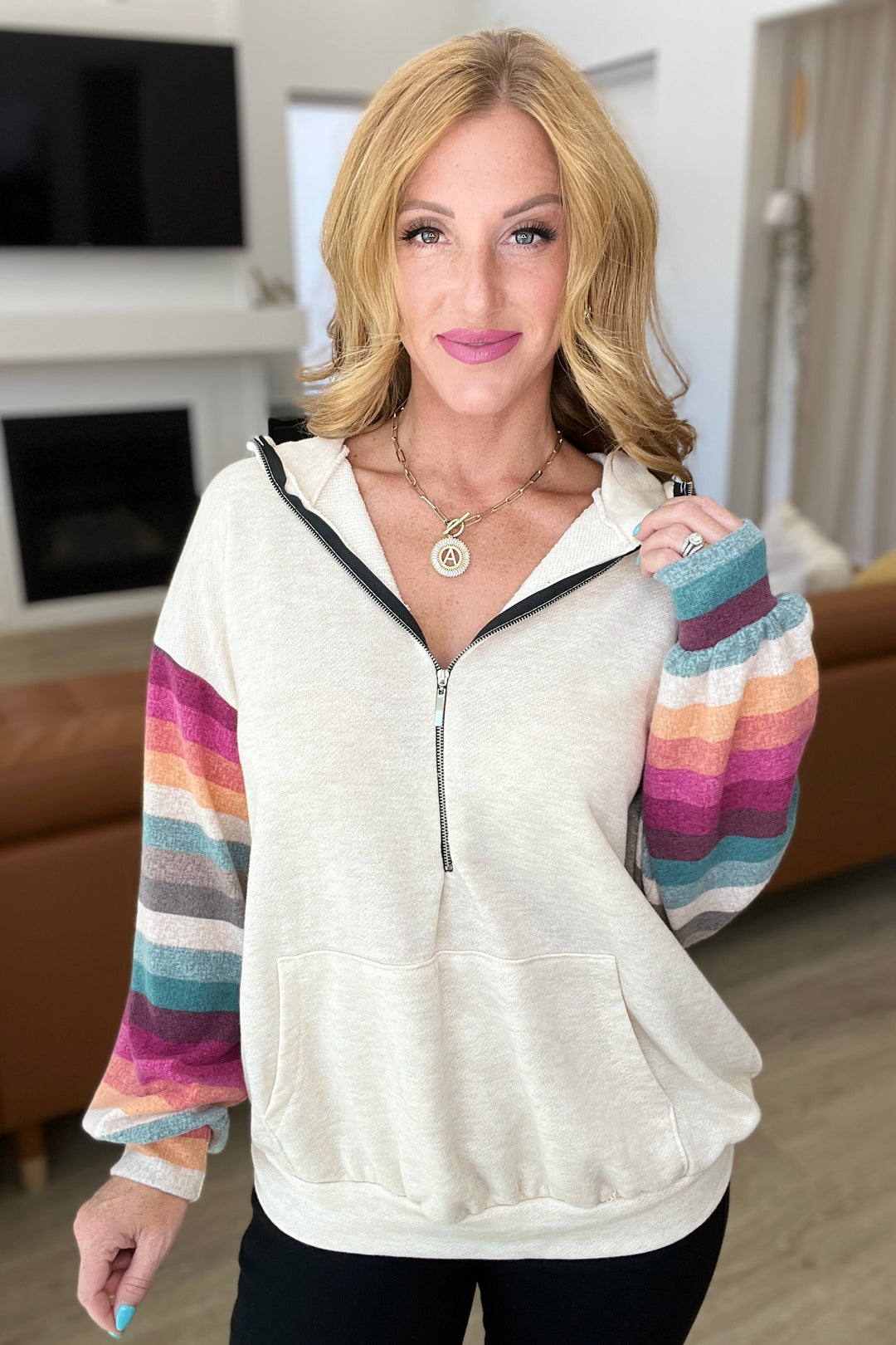 Skip and A Hop Rainbow Sleeve Half Zip Hoodie