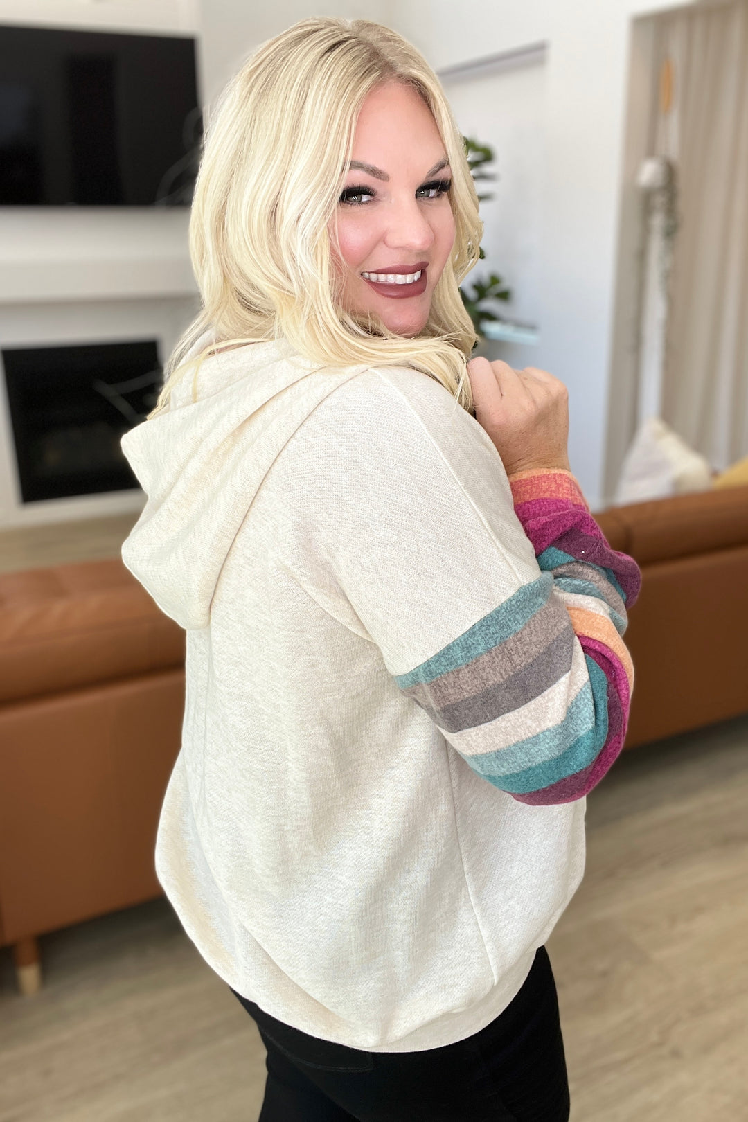 Skip and A Hop Rainbow Sleeve Half Zip Hoodie