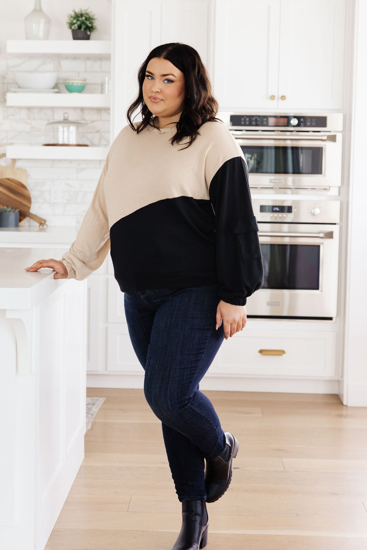 Split Decision Color Block Cargo Sleeve Top