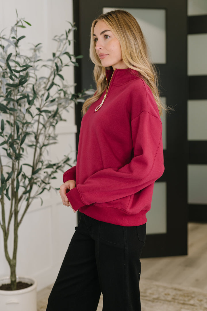 Sweater Weather Half Zip High Neck Pullover in Cabernet