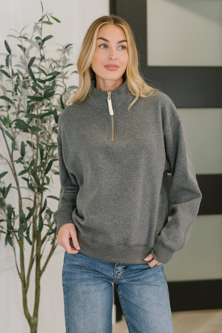 Sweater Weather Half Zip High Neck Pullover in Charcoal
