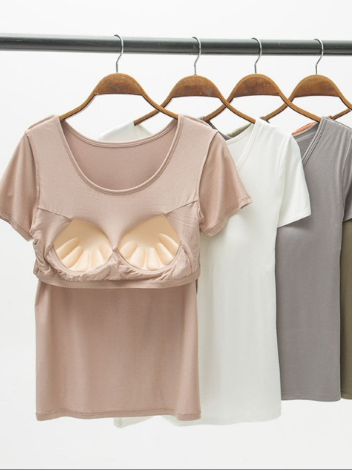 PRE-ORDER: Round Neck Modal T-Shirt with Bra