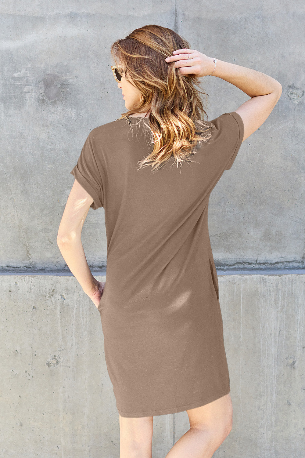 PRE-ORDER: Basic Bae Full Size Round Neck Short Sleeve Dress with Pockets