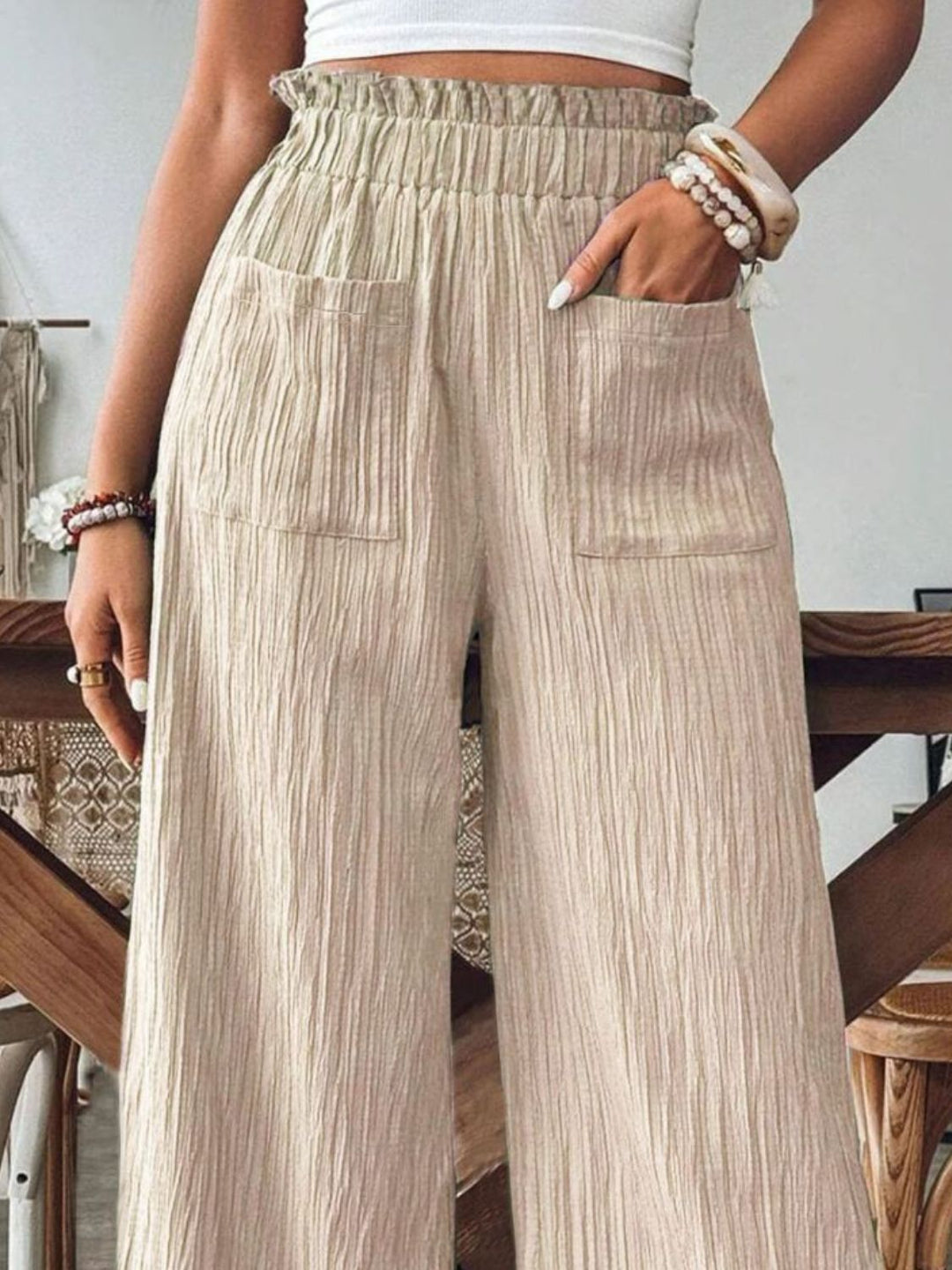 PRE-ORDER: Pocketed Elastic Waist Wide Leg Pants