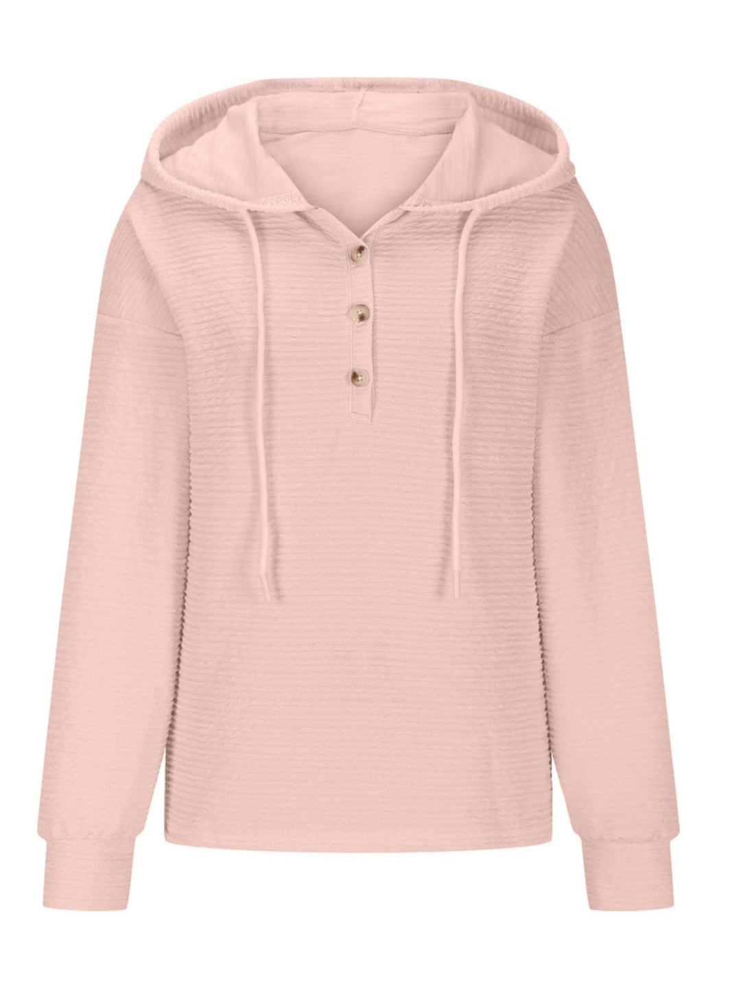 PRE-ORDER: Drawstring Quarter Button Long Sleeve Hoodie