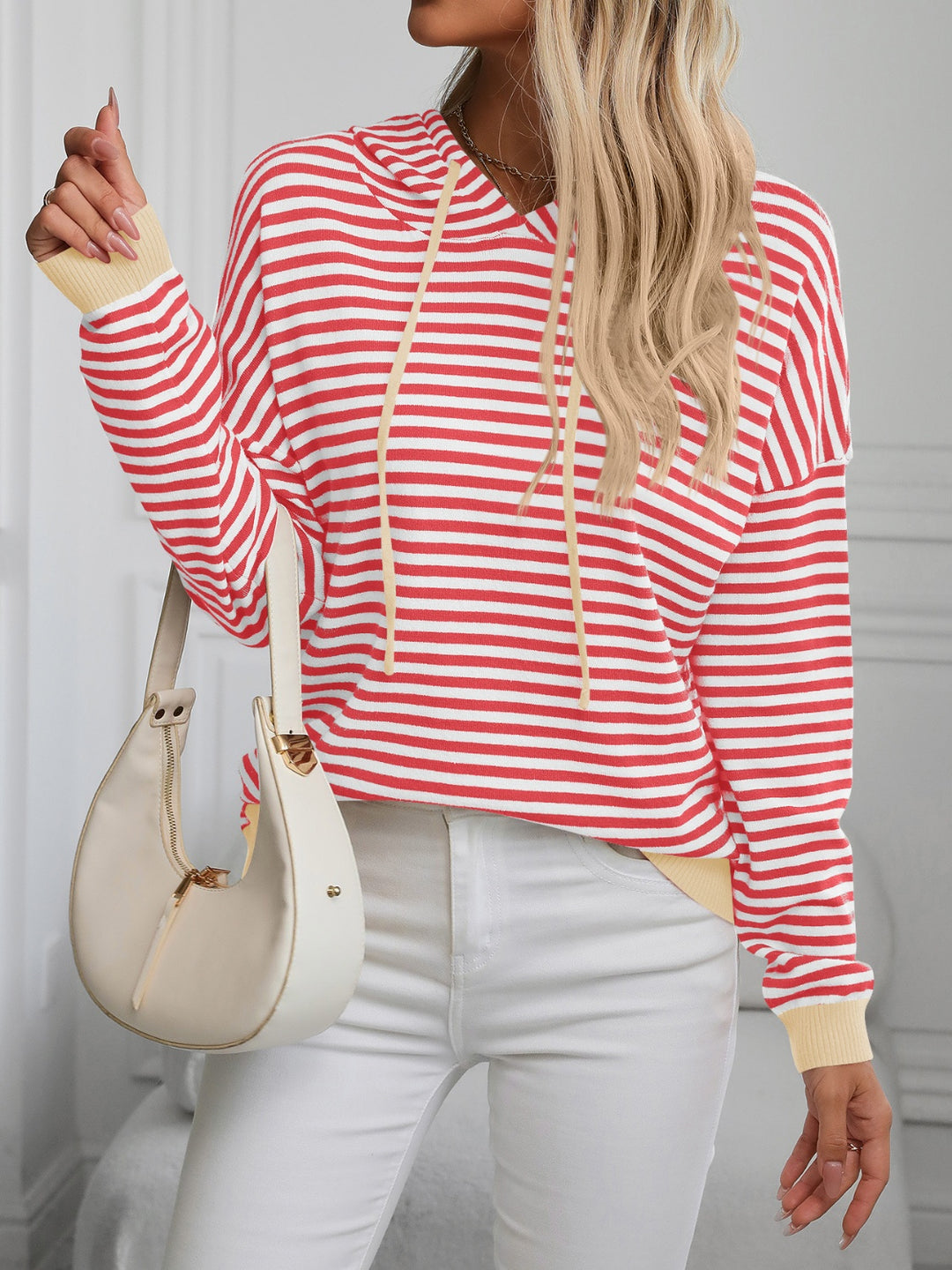 PRE-ORDER: Striped Long Sleeve Hooded Knit Top