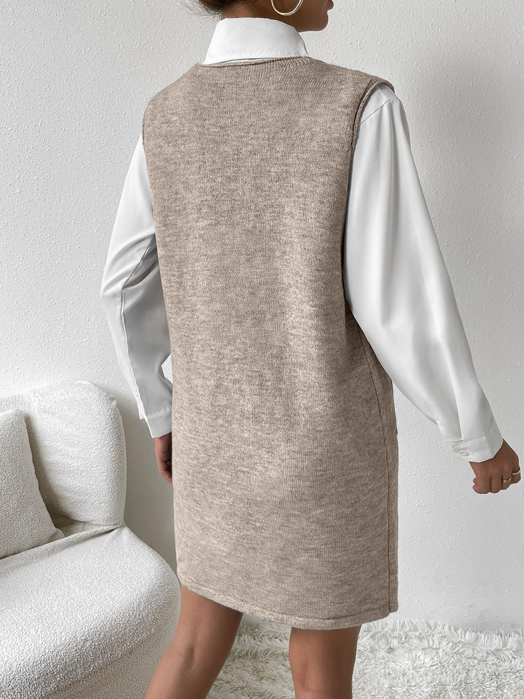 v neck sleeveless sweater dress Anna-Kaci Women's Cable Knit with Deep V-Neck and Design, Small 4-6 / Black Loose Fit Length V-Neck Sleeveless Sweater Dress with