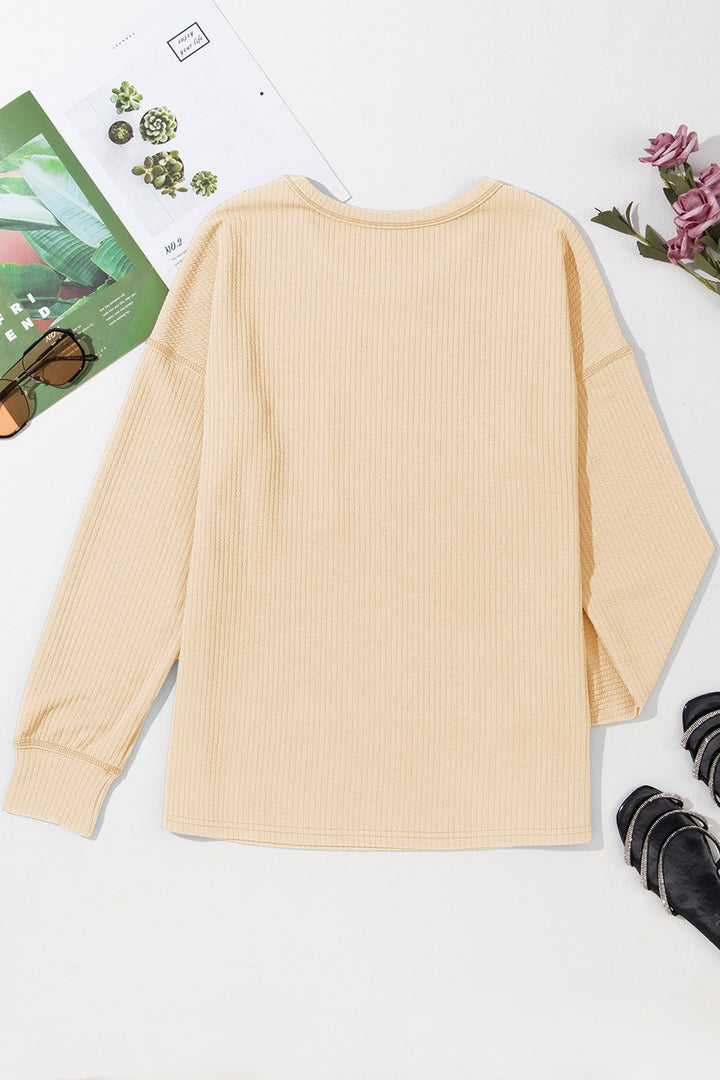 PRE-ORDER: Pocketed Round Neck Long Sleeve Top