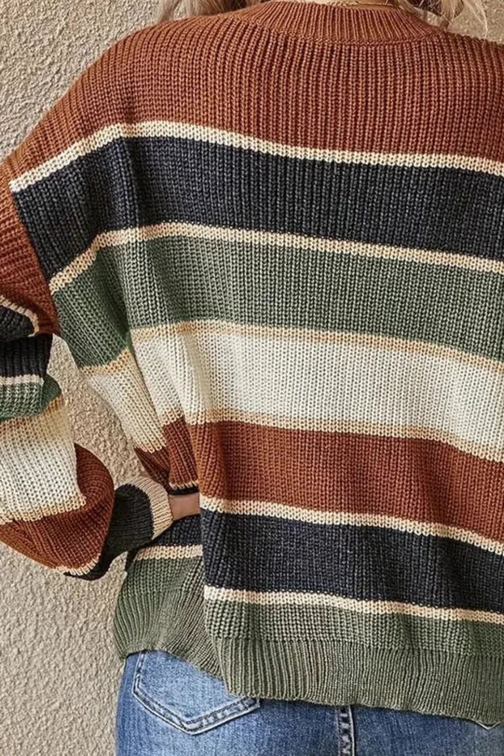 PRE-ORDER: Contrast Striped Round Neck Long Sleeve Sweater